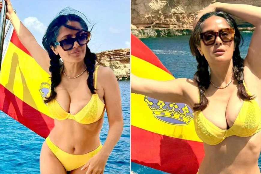 Salma Hayek Shows Off ‘Perfect Combination’ of White Hair and Yellow Bikini During Ibiza Getaway